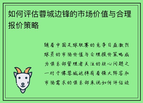 如何评估蓉城边锋的市场价值与合理报价策略